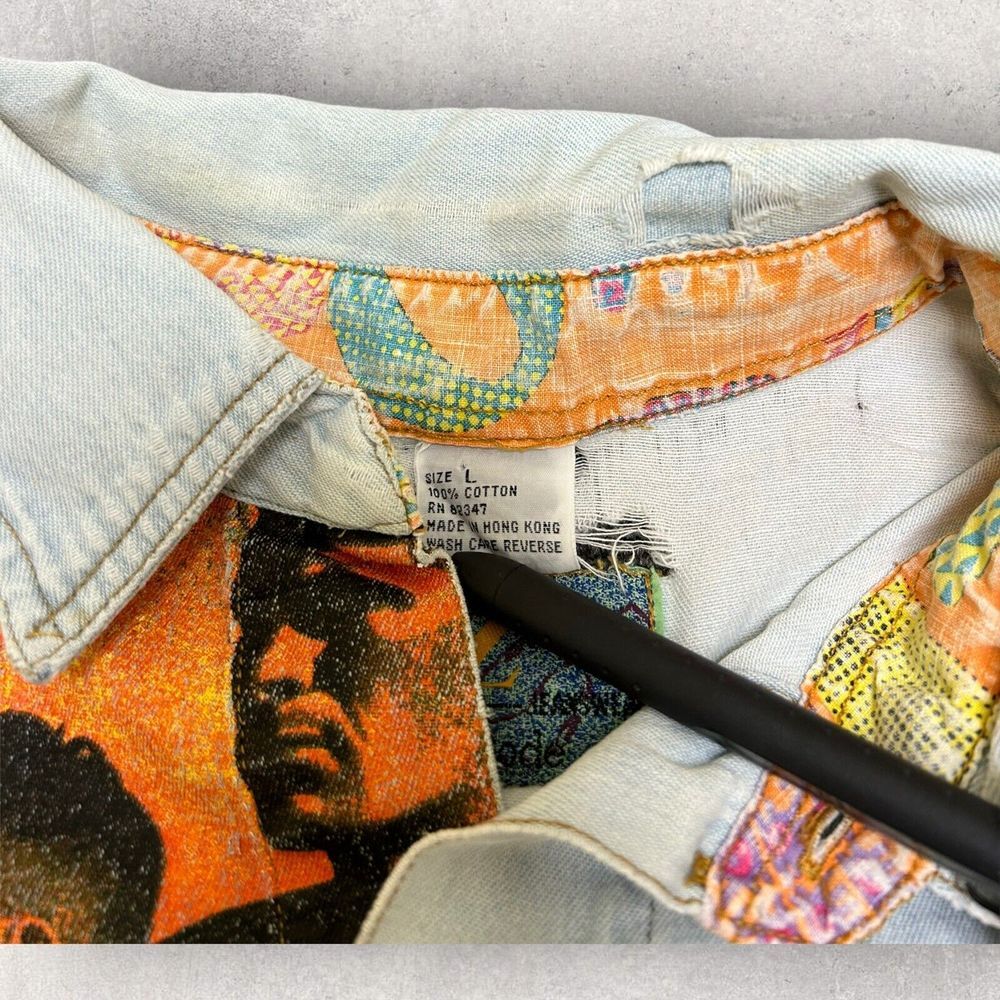Rare Vintage Distressed Button‎ Up Shirt Zipcode Large Graphic Size L Thrashed - Picture 2 of 8